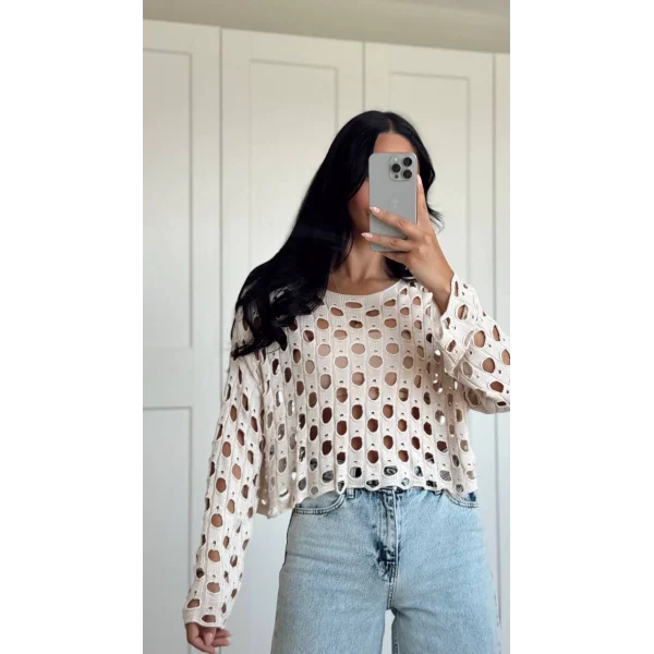 BEJ DELİKLİ TRİKO KAZAK