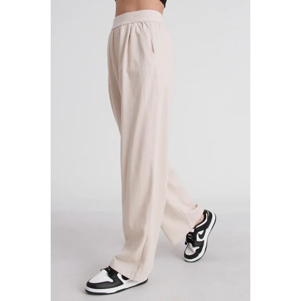 BELİ LASTİKLİ KETEN PANTOLON EKRU