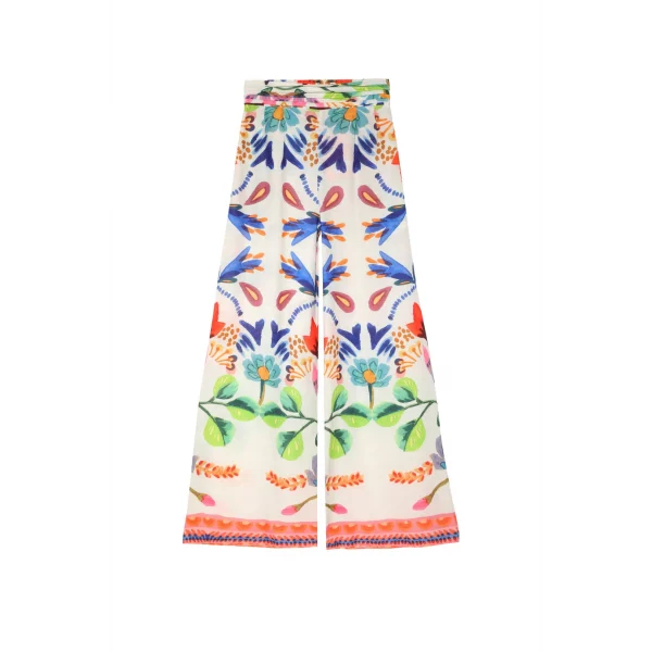 RenkLi Desenli Geniş Paça Pantolon Turuncu