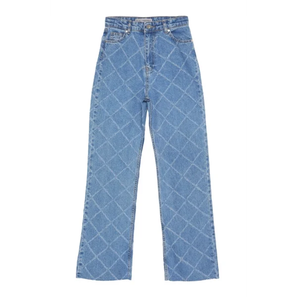 Dikiş Detaylı Yüksel Bel Denim Pantolon Mavi