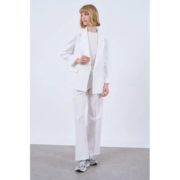 PREMİUM KUMAŞ ÇİZGİ ASTARLI KETEN CEKET BEYAZ