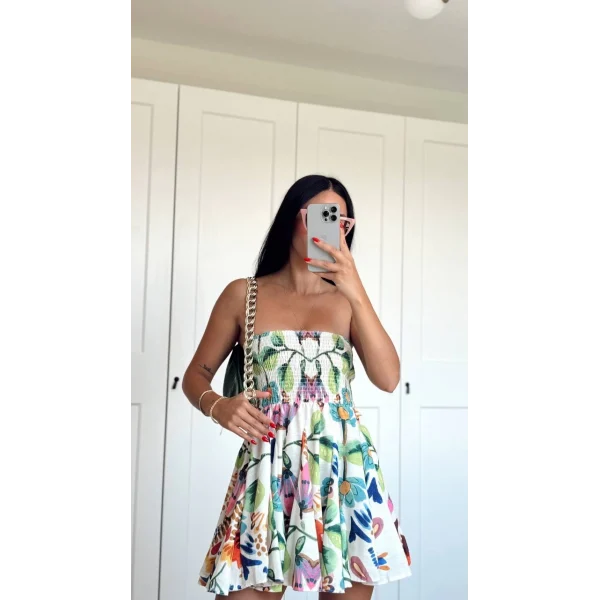 RENKLİ DESENLİ MİNİ BOY ELBİSE