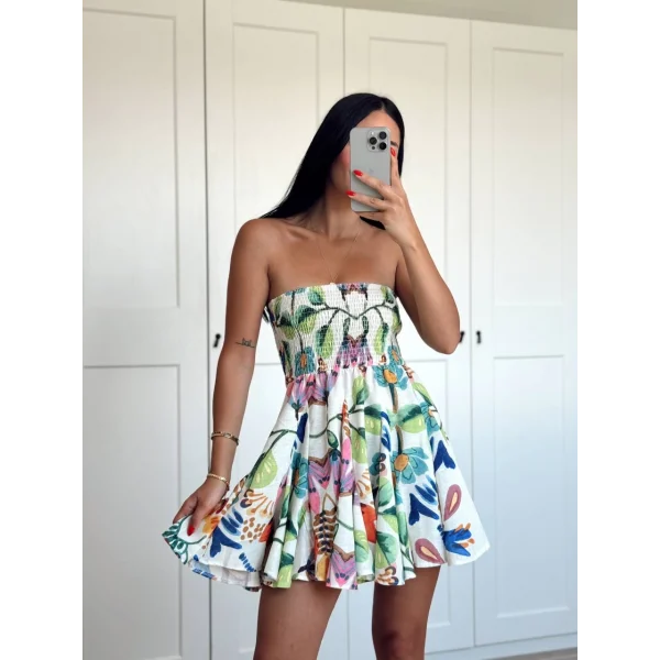 RENKLİ DESENLİ MİNİ BOY ELBİSE