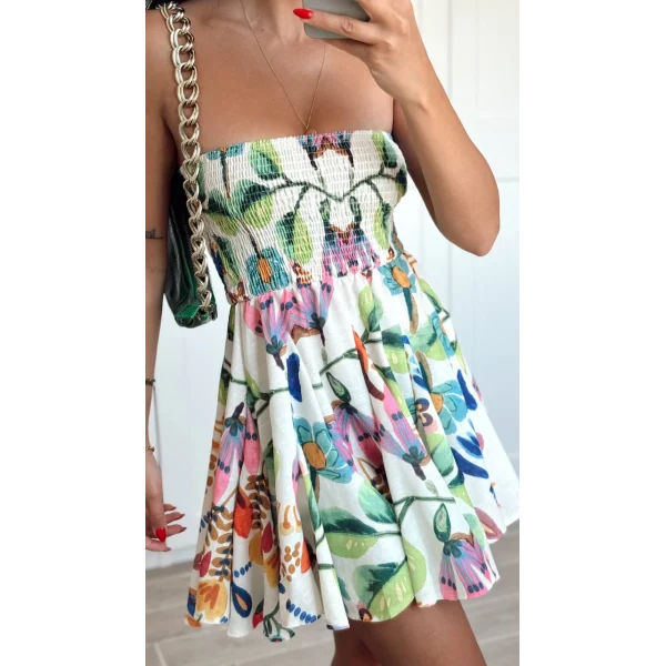 RENKLİ DESENLİ MİNİ BOY ELBİSE