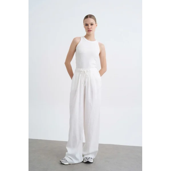 PREMİUM KUMAŞ BEYAZ KETEN PANTOLON