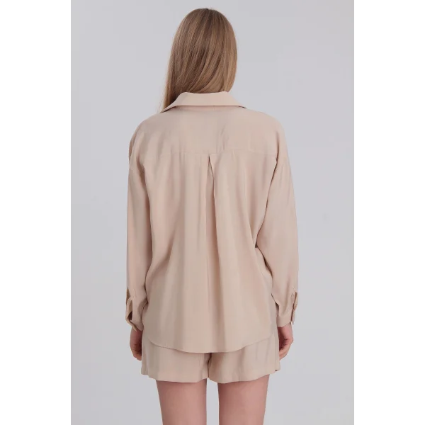 Modal Kumaş Şort Gömlek Takım Taş