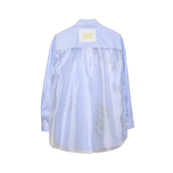 Çizgi Detaylı Baskılı Oversize Gömlek Mavi