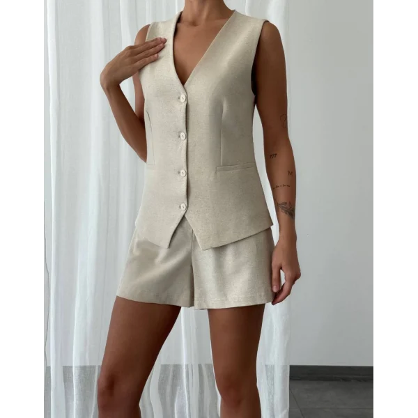 KETEN ŞORT YELEK TAKIM (HAM KETEN)