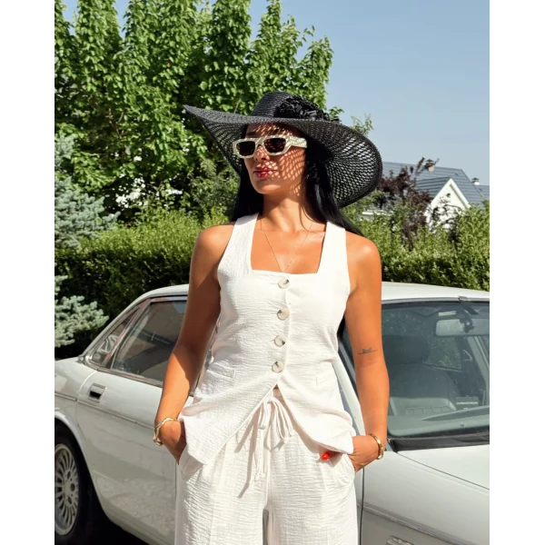 KETEN YELEK PANTOLON TAKIM BEYAZ