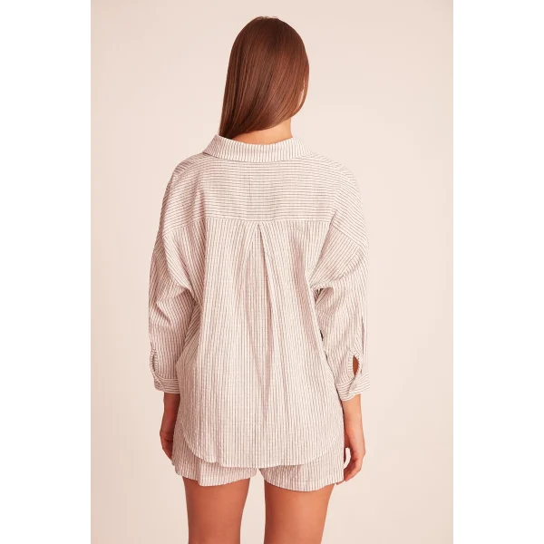 PREMİUM SERİ ÇİZGİLİ KEMERLİ ŞORT TAKIM-KAHVE