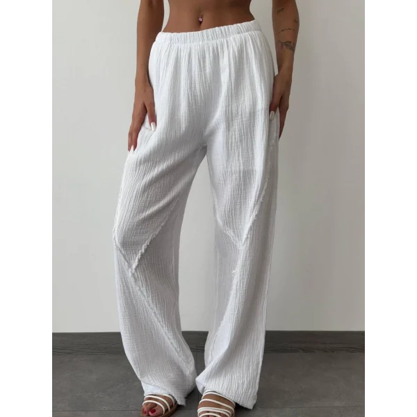 MÜSLİN KUMAŞ ASTARLI BEYAZ PALAZZO PANTOLON