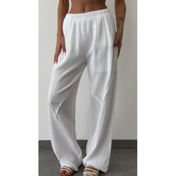 MÜSLİN KUMAŞ ASTARLI BEYAZ PALAZZO PANTOLON