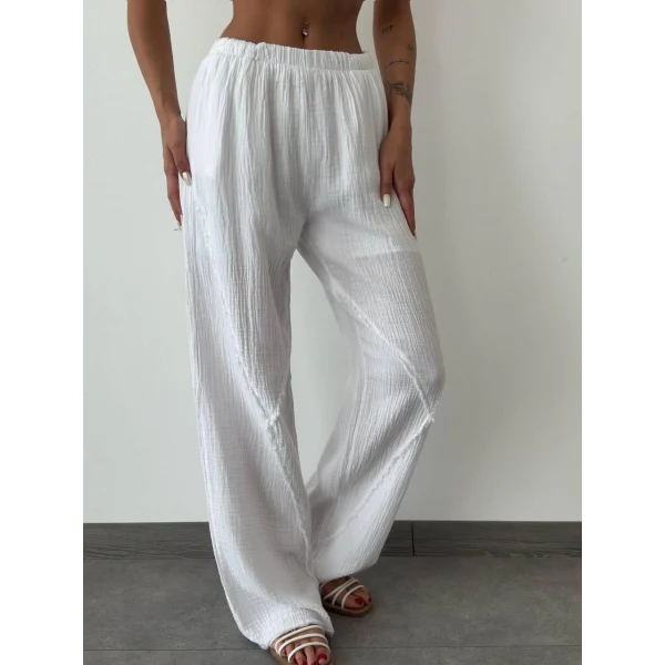 MÜSLİN KUMAŞ ASTARLI BEYAZ PALAZZO PANTOLON