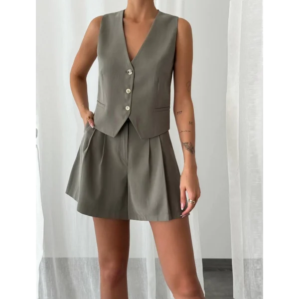 MODAL KUMAŞ ŞORT YELEK TAKIM HAKİ