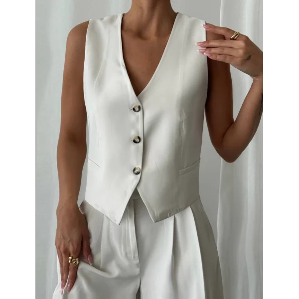 MODAL KUMAŞ ŞORT YELEK TAKIM BEYAZ