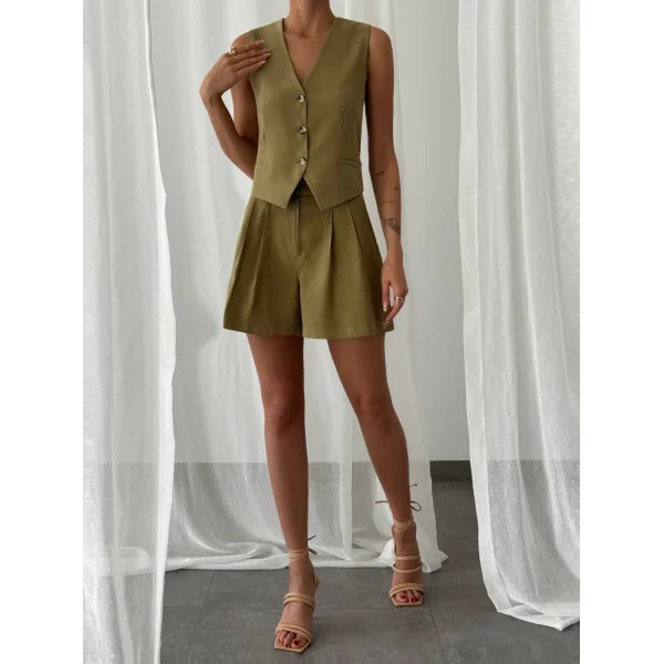 MODAL KUMAŞ ŞORT YELEK TAKIM YEŞİL