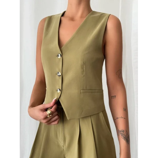 MODAL KUMAŞ ŞORT YELEK TAKIM YEŞİL