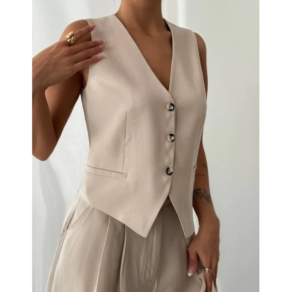 MODAL KUMAŞ ŞORT YELEK TAKIM TAŞ