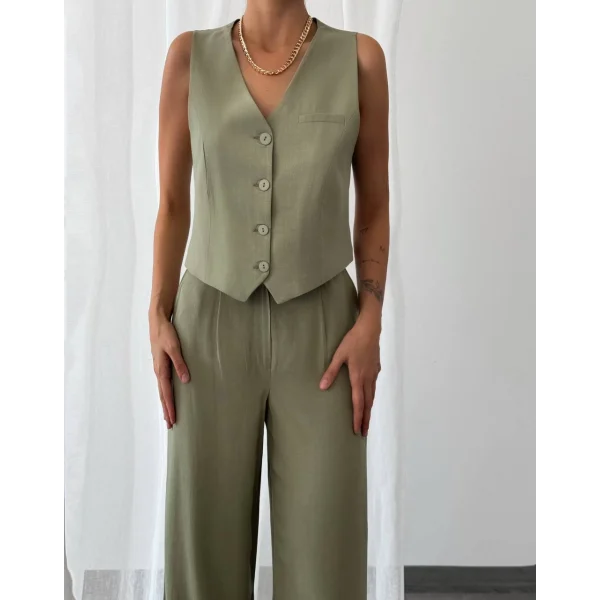 KETEN YELEK PANTOLON TAKIM HAKİ