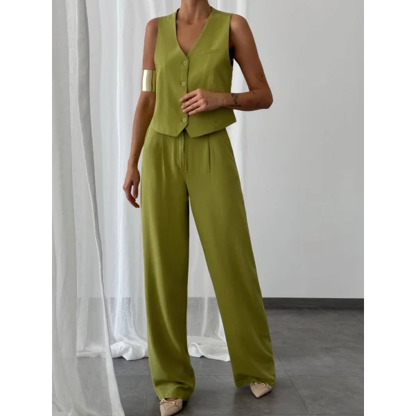 KETEN YELEK PANTOLON TAKIM KİVİ