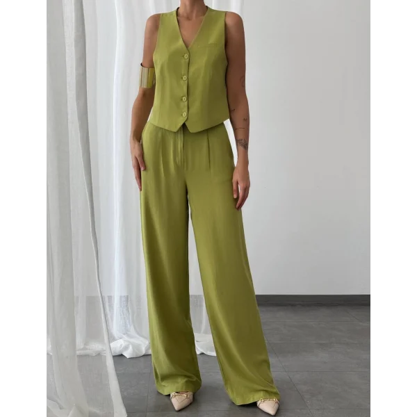 KETEN YELEK PANTOLON TAKIM KİVİ