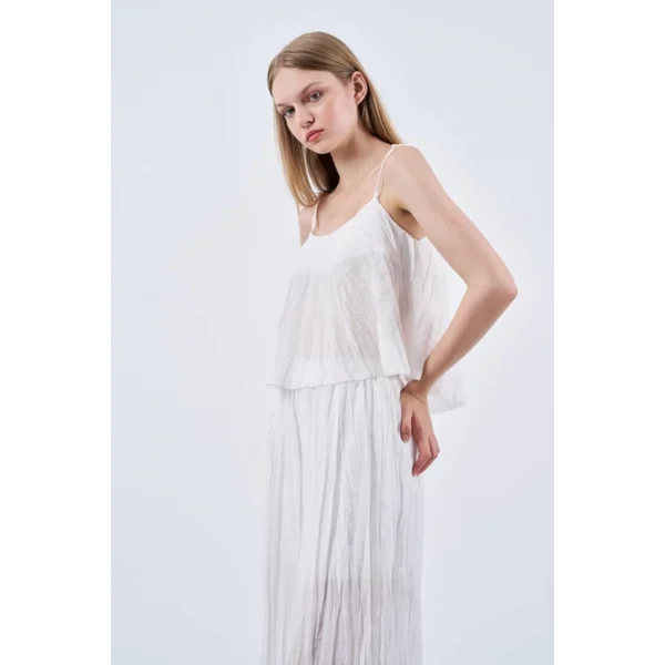 KETEN BLUZ PANTOLON KIRIŞIK TAKIM BEYAZ