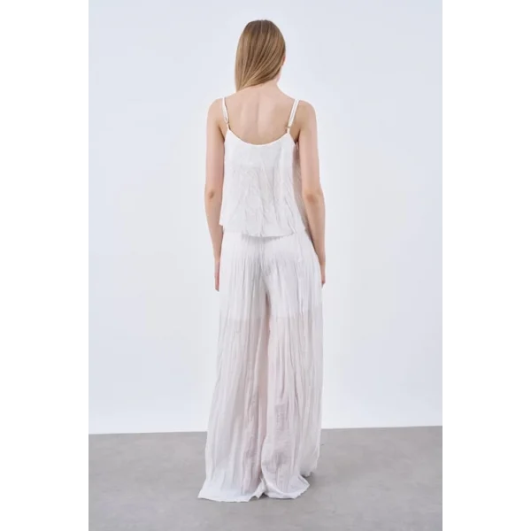 KETEN BLUZ PANTOLON KIRIŞIK TAKIM BEYAZ