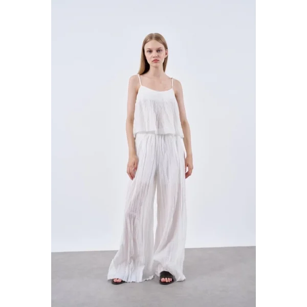 KETEN BLUZ PANTOLON KIRIŞIK TAKIM BEYAZ