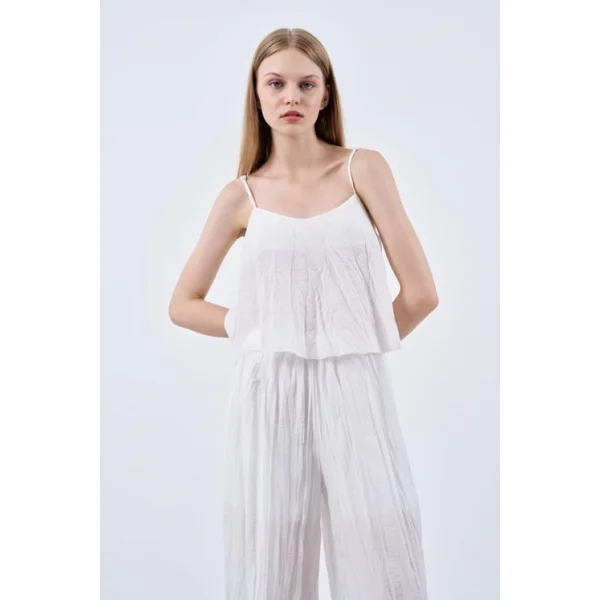 KETEN BLUZ PANTOLON KIRIŞIK TAKIM BEYAZ