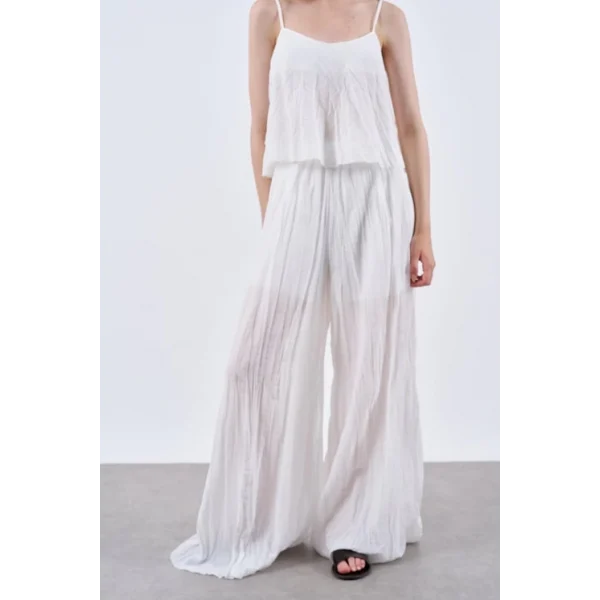 KETEN BLUZ PANTOLON KIRIŞIK TAKIM BEYAZ