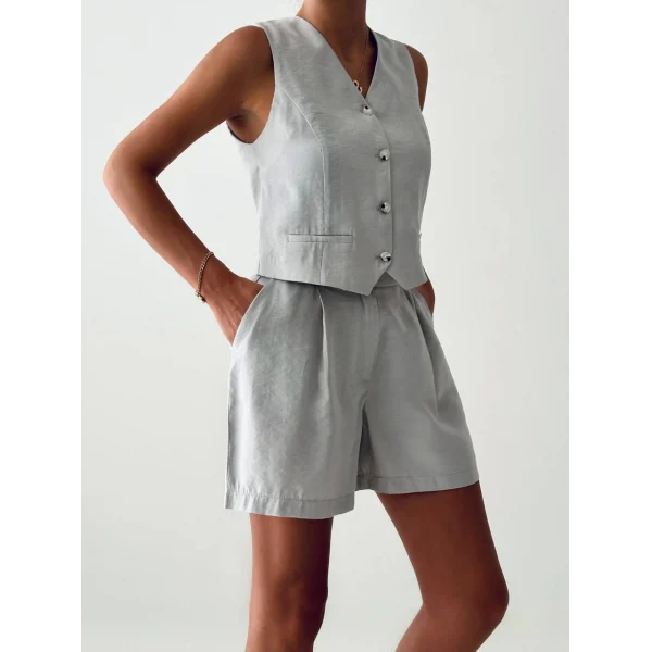 EXEN MODAL KUMAŞ ŞORT YELEK TAKIM GRİ