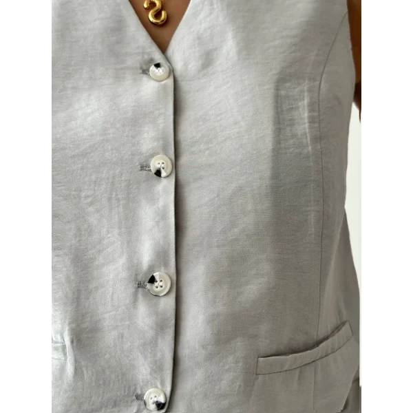 EXEN MODAL KUMAŞ ŞORT YELEK TAKIM GRİ