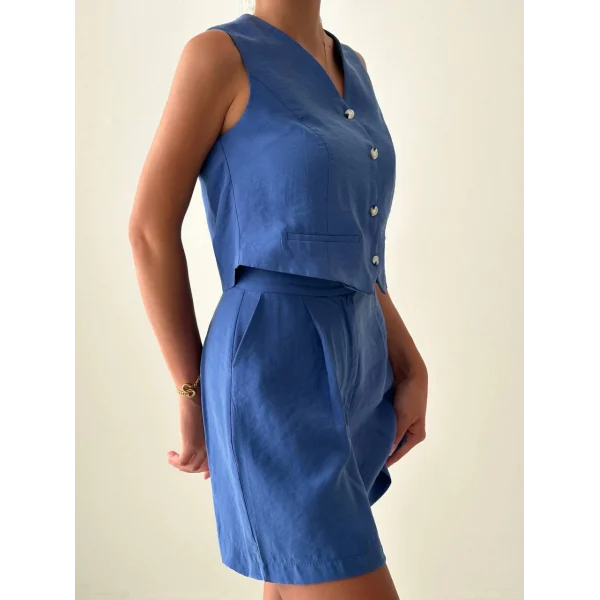 EXEN MODAL KUMAŞ ŞORT YELEK TAKIM İNDİGO