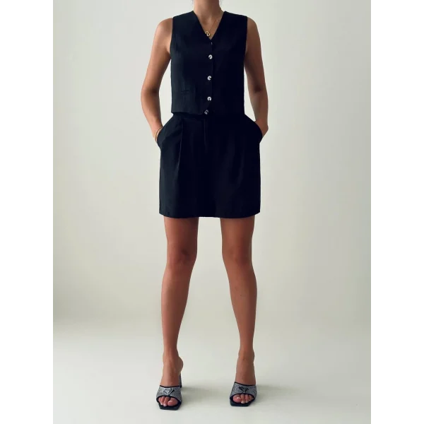 EXEN MODAL KUMAŞ ŞORT YELEK TAKIM SİYAH