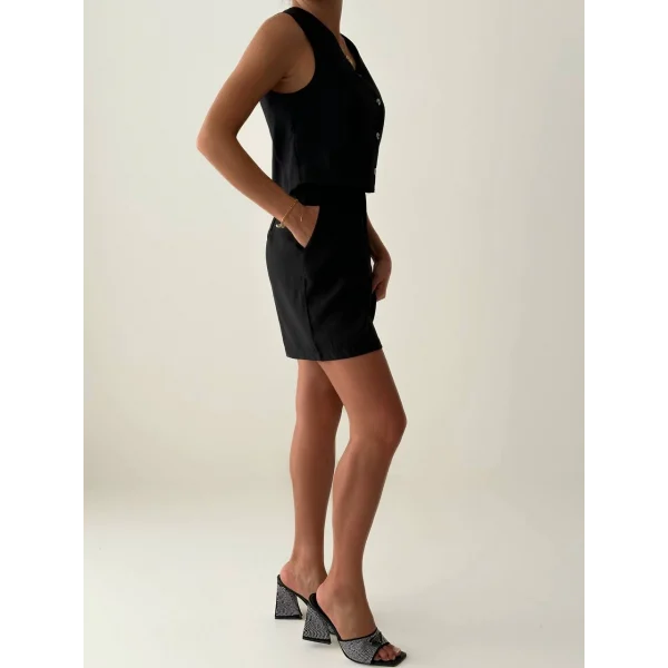 EXEN MODAL KUMAŞ ŞORT YELEK TAKIM SİYAH