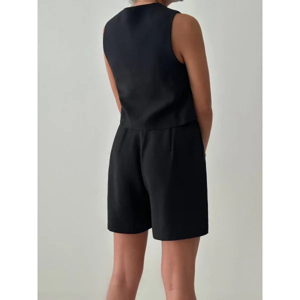 EXEN MODAL KUMAŞ ŞORT YELEK TAKIM SİYAH