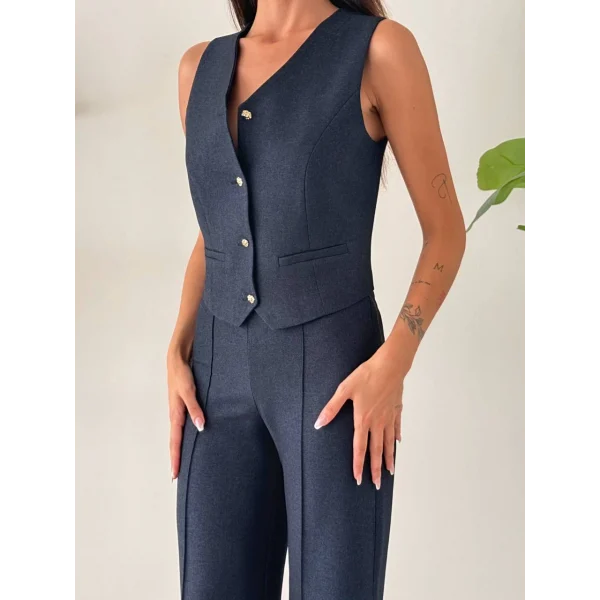 PREMİUM YÜN EFEKT KUMAŞ YELEK PANTOLON TAKIM LACİVERT