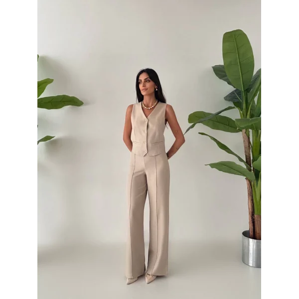 PREMİUM YÜN EFEKT KUMAŞ YELEK PANTOLON TAKIM TAŞ