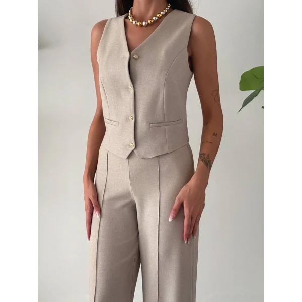 PREMİUM YÜN EFEKT KUMAŞ YELEK PANTOLON TAKIM TAŞ