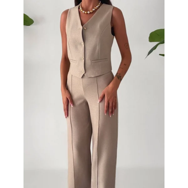 PREMİUM YÜN EFEKT KUMAŞ YELEK PANTOLON TAKIM TAŞ