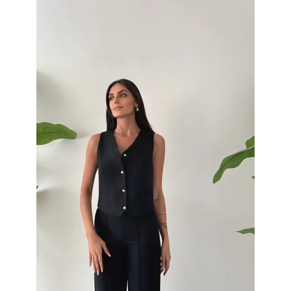 PREMİUM YÜN EFEKT KUMAŞ YELEK PANTOLON TAKIM SİYAH