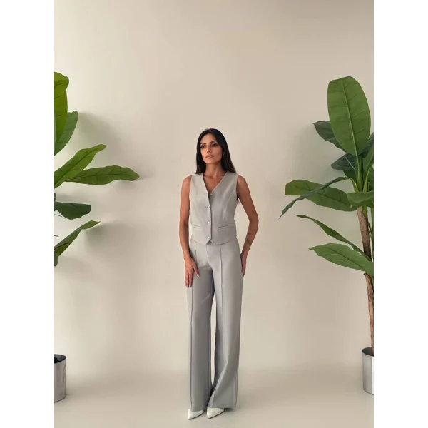 PREMİUM YÜN EFEKT KUMAŞ YELEK PANTOLON TAKIM GRİ