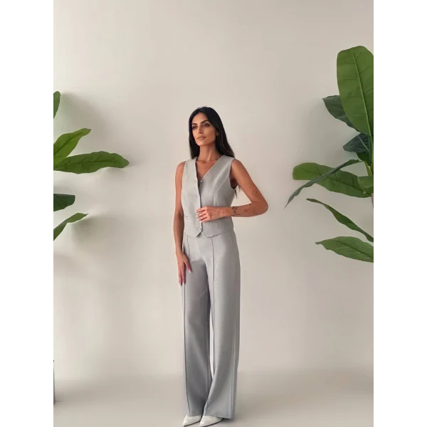 PREMİUM YÜN EFEKT KUMAŞ YELEK PANTOLON TAKIM GRİ