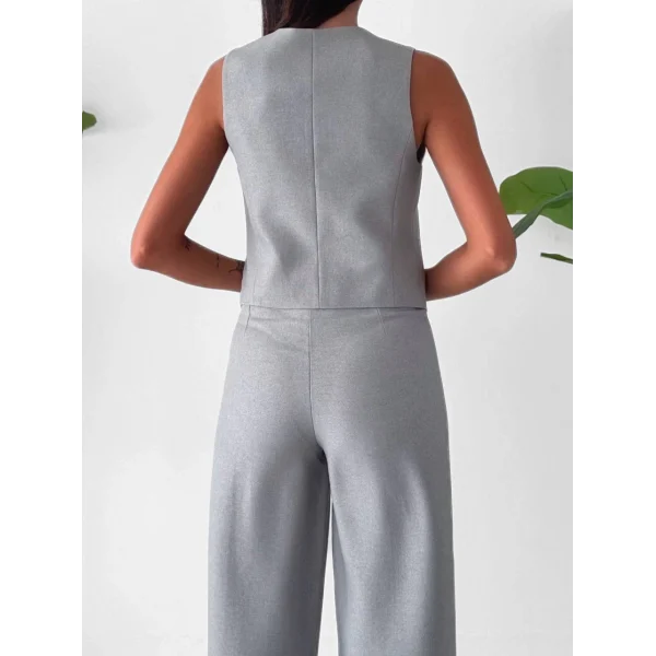 PREMİUM YÜN EFEKT KUMAŞ YELEK PANTOLON TAKIM GRİ