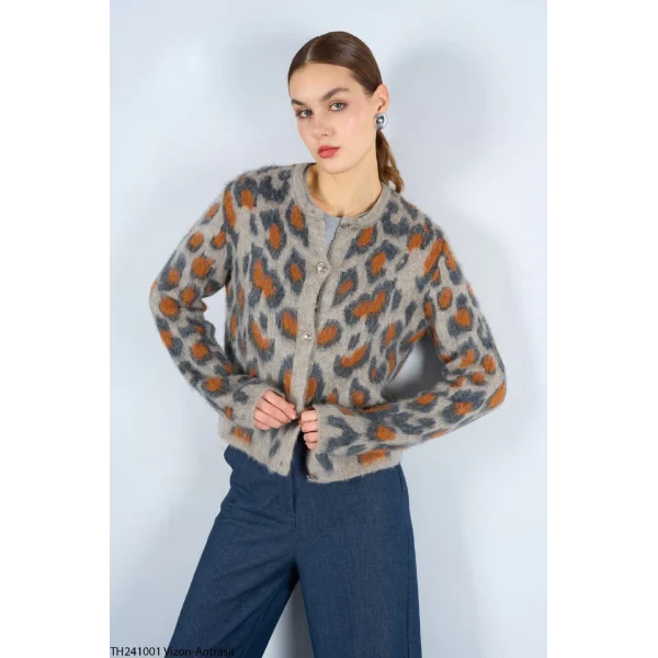 LEOPAR DESENLİ ŞARDONLU HIRKA ANTRASİT