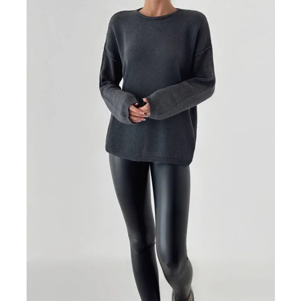 Dikiş Detay İnce Triko Kazak Antrasit