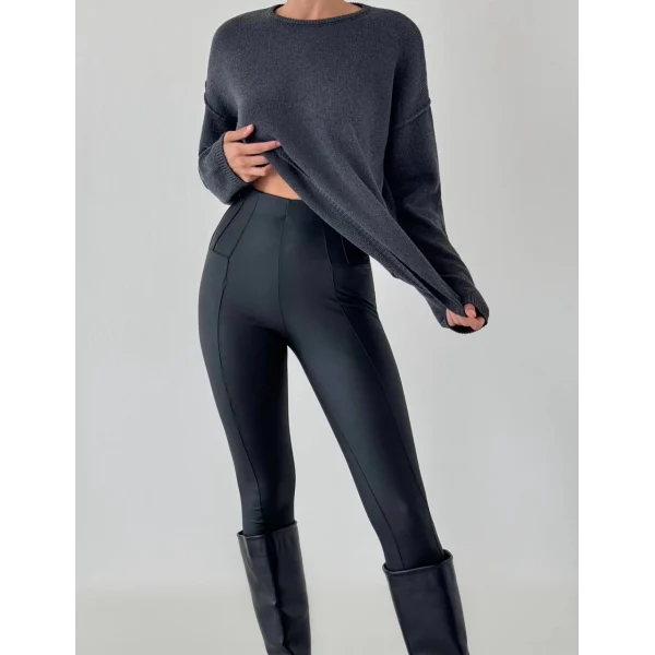 Dikiş Detay İnce Triko Kazak Antrasit