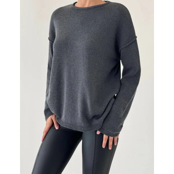 Dikiş Detay İnce Triko Kazak Antrasit