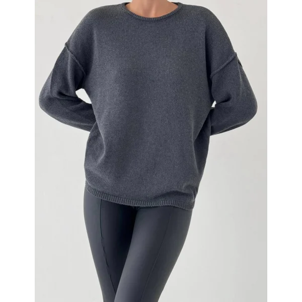 Dikiş Detay İnce Triko Kazak Antrasit