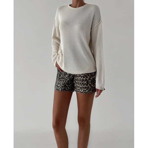 Dikiş Detay İnce Triko Kazak Ekru